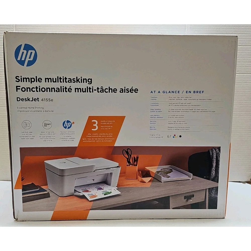 HP DeskJet 4155e All-in-One Wireless Color Inkjet Printer Scanner Copier NEW